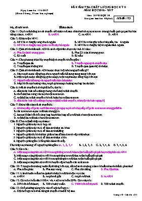Đề kiểm tra chất lượng học kỳ II môn Sinh học Lớp 10 - Mã đề 123 - Năm học 2016-2017